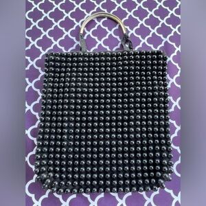 Black Beaded Tote Bag Vintage Antique